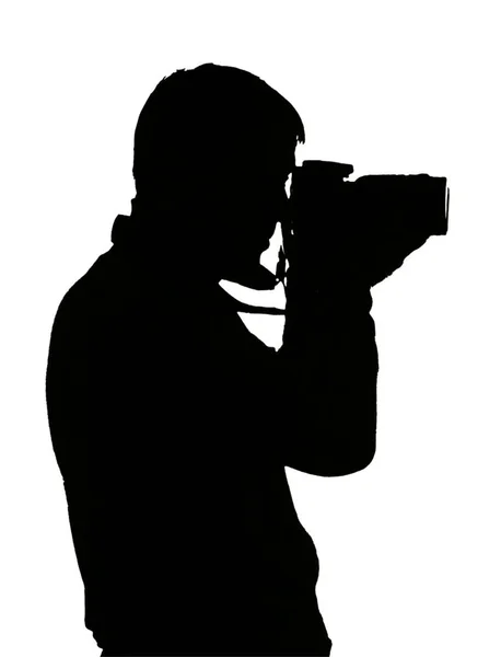 Silhouet Van Fotograaf Met Camera Wit — Stockfoto