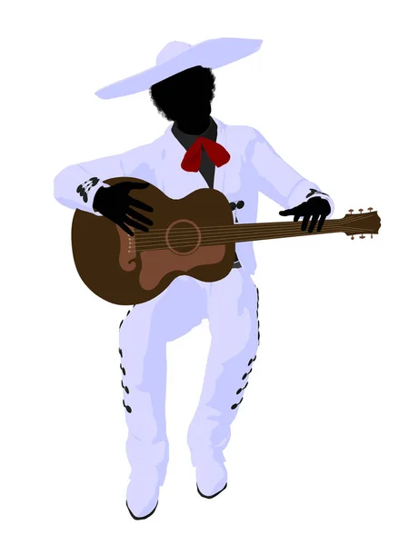 Mariachi Afroamericano Con Una Ilustración Guitarra Silueta Ilustración Sobre Fondo —  Fotos de Stock