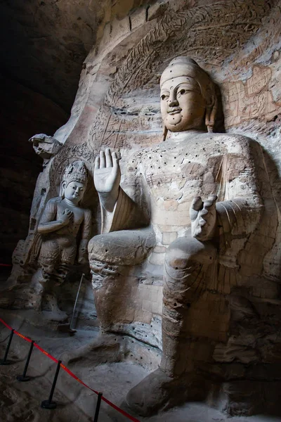 Scultpures Gigantes Buda Piedra Una Las Cuevas Principales Las Grutas — Foto de Stock