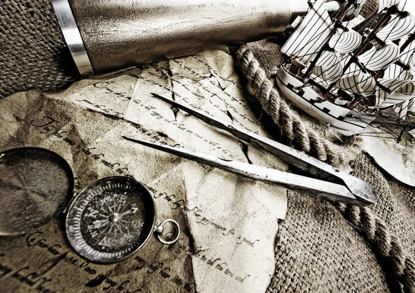 Compass Old Map Ambient Light Travel Theme — Stock Photo, Image