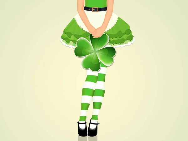 Ilustracja Dziewczyna Saint Patrick Czterolistna Koniczynka — Zdjęcie stockowe