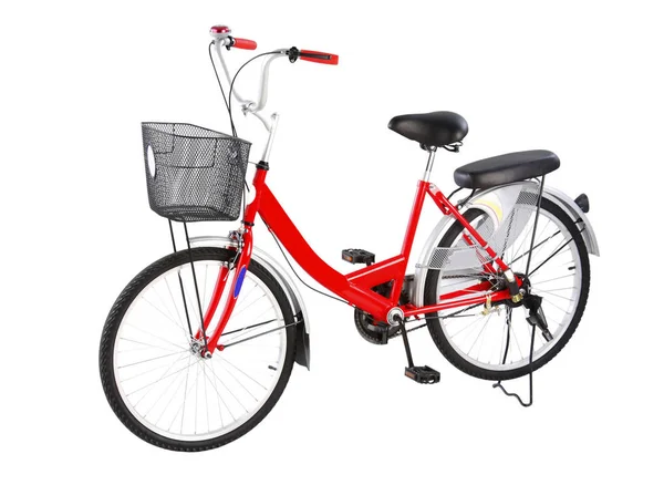 Κόκκινη Νοικοκυρά Στυλ Ποδήλατο Απομονώνεται Λευκό Φόντο — Φωτογραφία Αρχείου