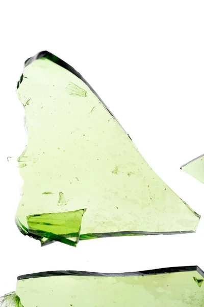 Gran Fragmento Verde Vidrio Aislado Blanco — Foto de Stock