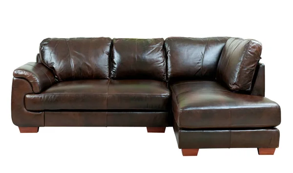 Braunes Luxus Conner Sofa Aus Echtem Leder Isoliert Auf Weiß — Stockfoto