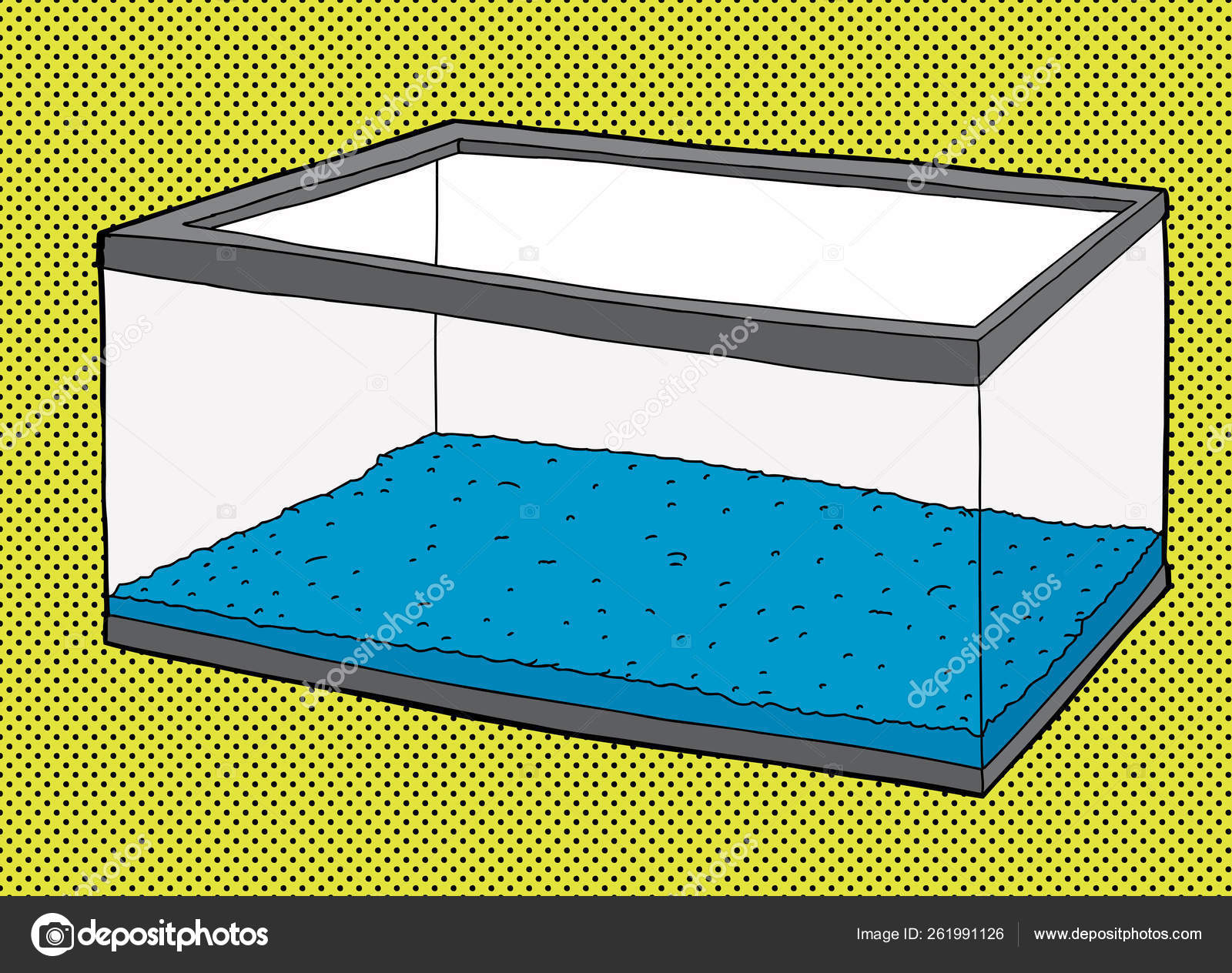 Depósito Pescado Rectangular Vacío Para Mascotas Con Grava Azul