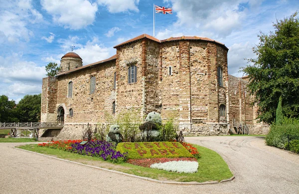 Château Médiéval Normand Jardins Castle Park Printemps Colchester Essex Angleterre — Photo