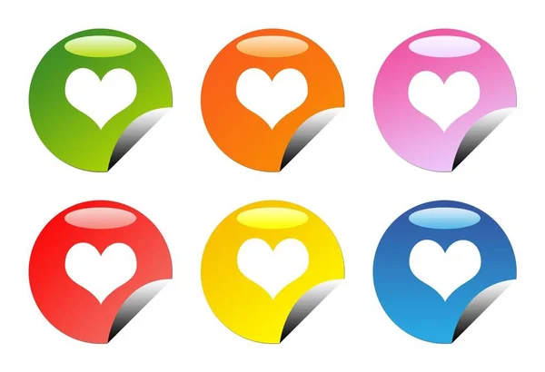 Conjunto Seis Iconos Botón Web Corazón Amor Brillante Aislado Sobre — Foto de Stock