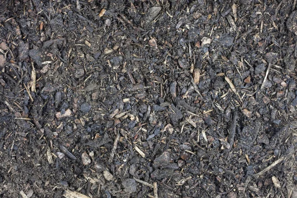Fuktig Trädgård Kruk Växt Kompost Bakgrund Med Små Flis Bark — Stockfoto