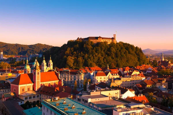 Panorama Slovenian Capital Ljubljana Sunset — Stock Photo, Image