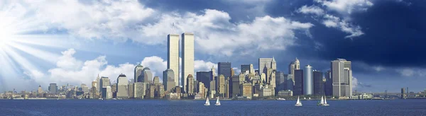 Panoramisch Uitzicht New York Twin Towers — Stockfoto