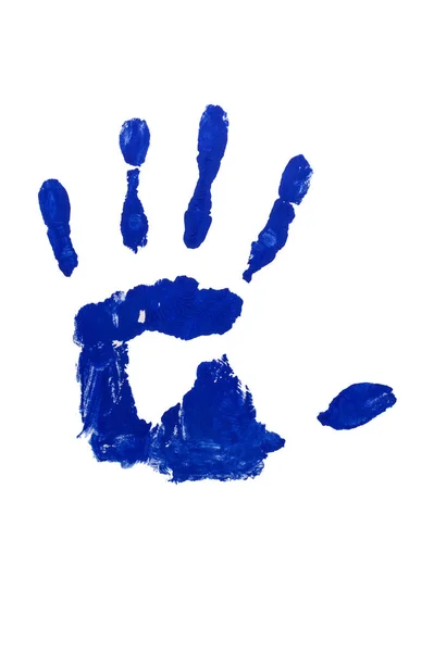 Imprime Mão Azul Isolado Fundo Branco — Fotografia de Stock