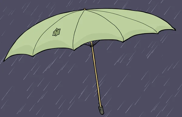 Egyetlen Sérült Zöld Esernyő Karikatúra Esőben Vihar — Stock Fotó