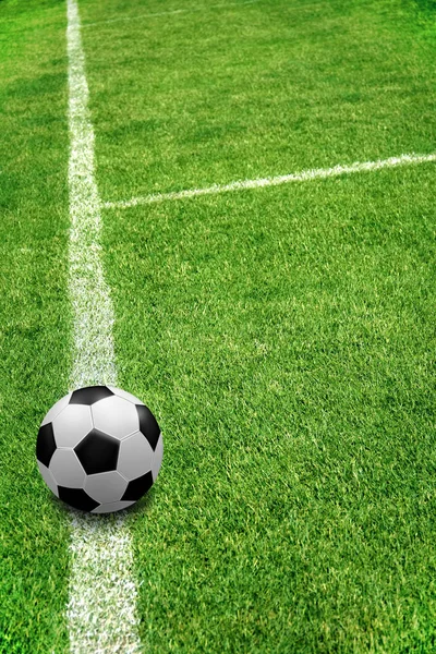 Ein Ball Auf Der Kurvenlinie Des Grünen Fußballfeldes War Schön — Stockfoto