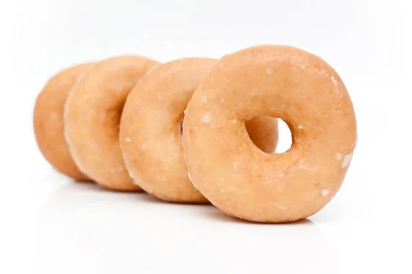 Grupo Donuts Empilhados Fundo Branco — Fotografia de Stock