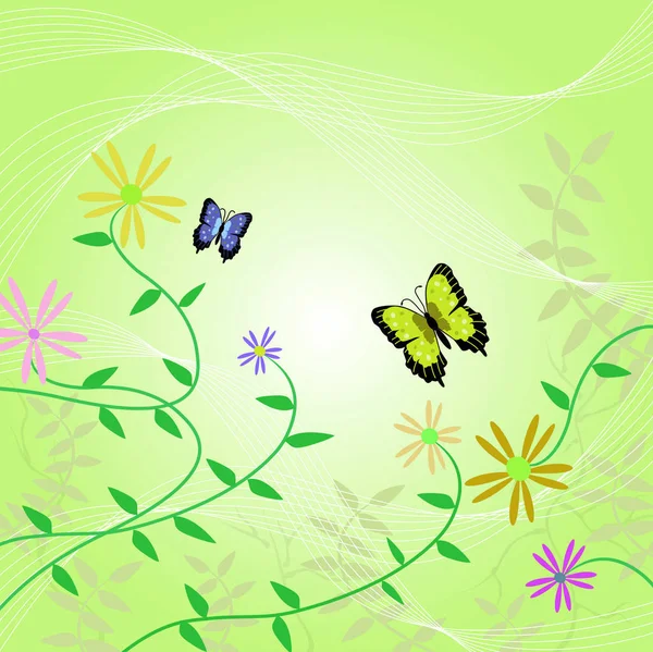 Kelebekler Çiçekler Yaprakları Ile Çiçek Arka Plan Görüntü — Stok fotoğraf