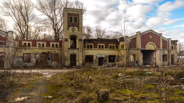 Wide Angle View Old Wall Abandoned Factory Building — Stock Photo, Image