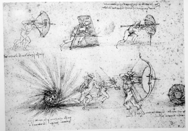 Leonardo Vinci Dibujo Ingeniería 1503 Sobre Fondo Texturizado —  Fotos de Stock