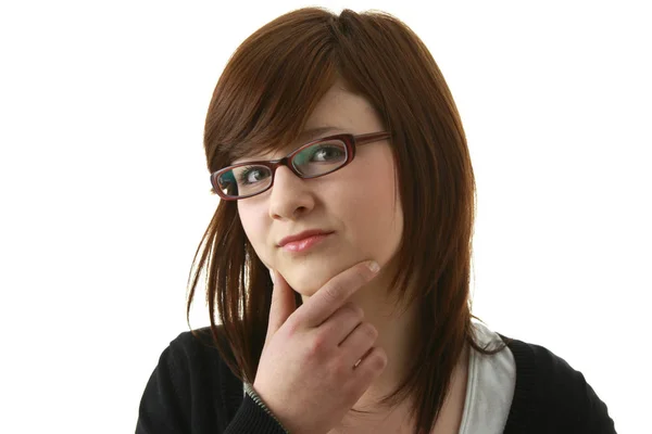 Retrato Joven Hermosa Adolescente Gafas Aisladas Sobre Fondo Blanco — Foto de Stock