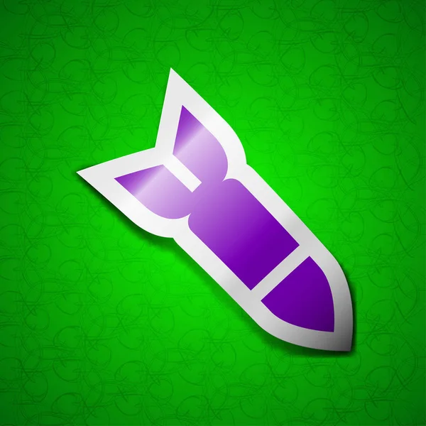 Rakete Raketenwaffe Symbol Symbol Schicke Farbige Klebrige Etikett Auf Grünem — Stockfoto