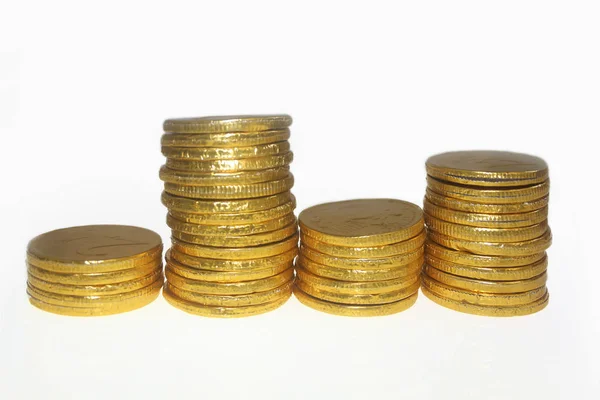 Зростання Грошей Золоті Монети Бар Графік — стокове фото
