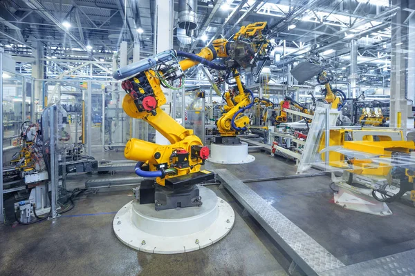 Bras Robotiques Dans Une Usine Automobile — Photo