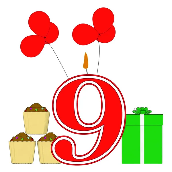 Número Nueve Vela Mostrando Fiesta Decoración Cumpleaños Celebrando —  Fotos de Stock