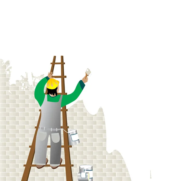 Человек Рисующий Стену Лестницы — стоковое фото