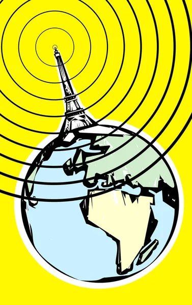 복고풍 포스터 스타일로 우주로 나가는 라디오 — 스톡 사진