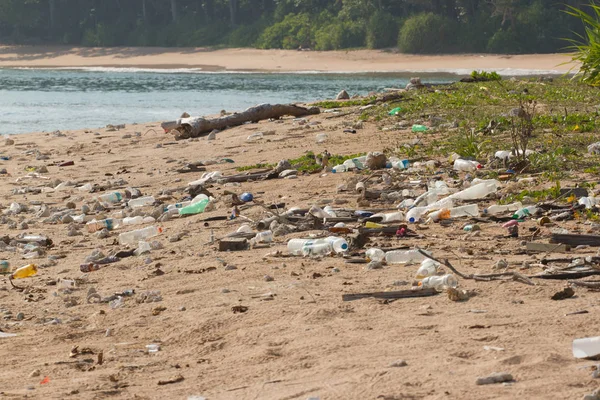 Playa Sucia Isla Little Andaman Océano Índico Llena Plástico Contaminación —  Fotos de Stock