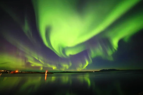 Vista Panorâmica Aurora Boreal Nordlyset Bronnoysund — Fotografia de Stock