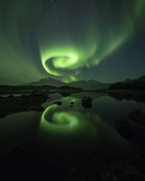 Vista Panorâmica Aurora Boreal Nordlyset Bronnoysund — Fotografia de Stock