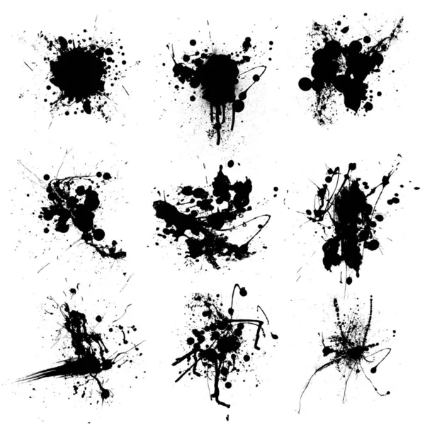 Kilenc Fekete Fehér Tinta Foltok Gyűjteménye — Stock Fotó