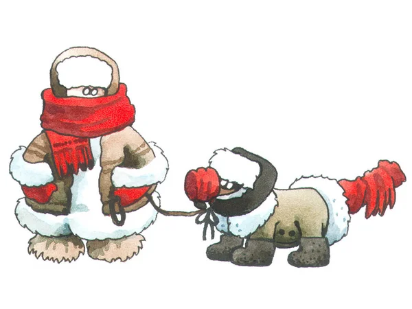 Winter Walk Dog — Stock Photo, Image