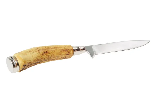 Cuchillo Caza Vintage Con Mango Hueso Aislado Sobre Blanco — Foto de Stock
