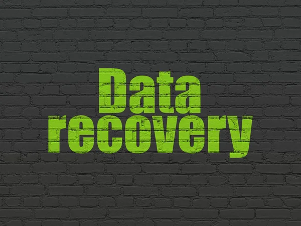 Informationskoncept Målade Grön Text Data Recovery Svart Tegelvägg Bakgrund — Stockfoto