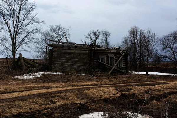 Volte Villaggi Vengono Abbandonati Distrutti Case Legno — Foto Stock