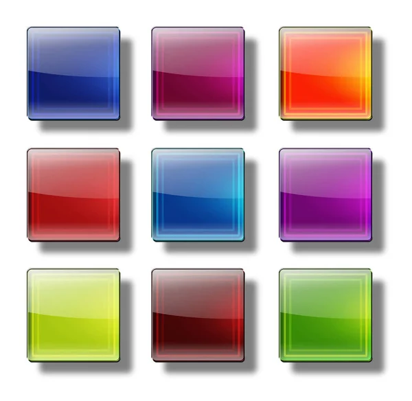 Ensemble Boutons Web Verre Brillant Coloré Carrés — Photo