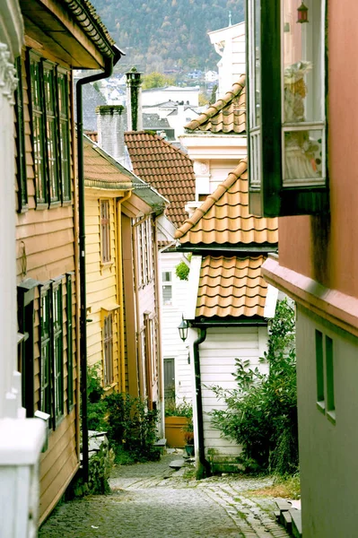 Blick Auf Die Alte Straße Bergen Norwegen — Stockfoto