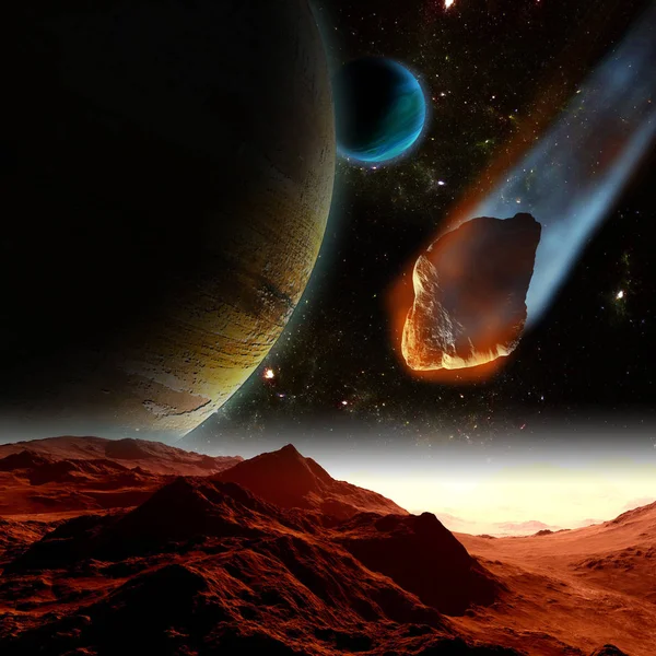 Serangan Asteroid Planet Alam Semesta Ilustrasi Abstrak Dari Dampak Meteor — Stok Foto