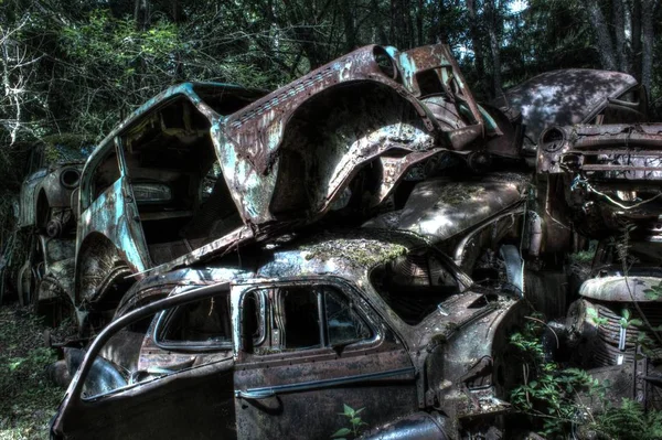 Hdr Imagem Carro Carro Peças Detalhes Fotografado Antigo Cemitério Carros — Fotografia de Stock