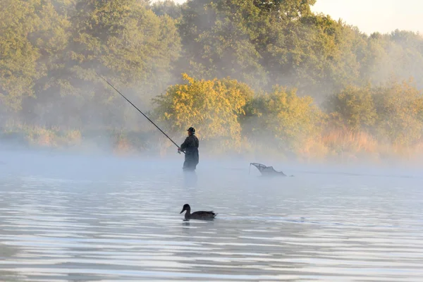 Pêche Pêche Dans Lac Série Nature — Photo