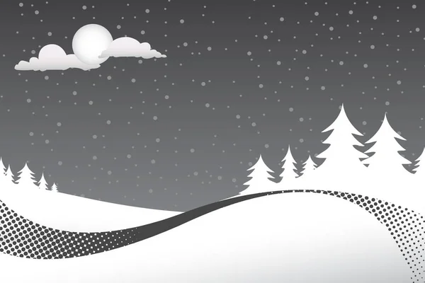 雪の夜に松の木のシロエットとコピースペースの多くを持つ冬のシーン — ストック写真