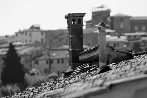 Roof Chimney Lifestyle Moments Landscapes Black White Old Recreation Open — Stock Photo, Image