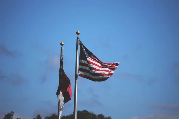 North Carolina Och Usa Flagga Vinden — Stockfoto