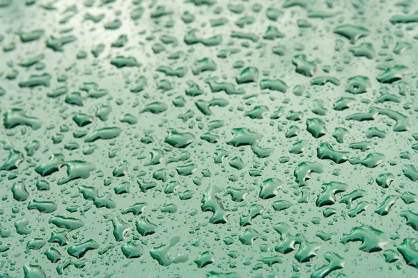 Вода Краплі Поверхні Зеленої Сталі Крупним Планом — стокове фото