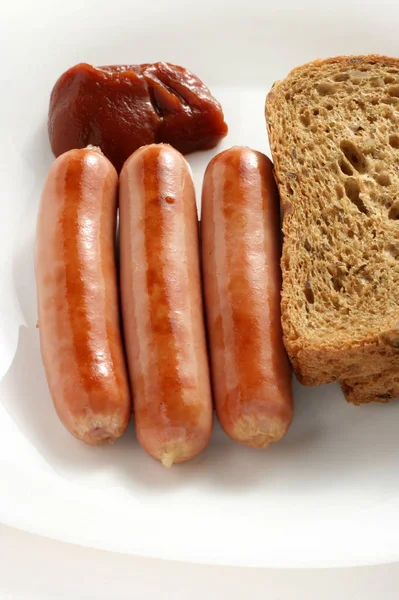 Gebakken Worstjes Met Brood — Stockfoto