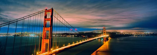 Panoramiczny Widok Golden Gate Bridge San Francisco Światła — Zdjęcie stockowe
