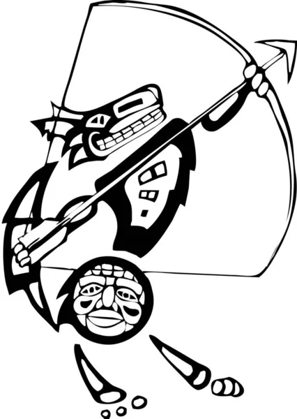 ノースウエストコーストネイティブスタイルでレンダリングされた弓と矢を持つ神話のコヨーテ — ストック写真