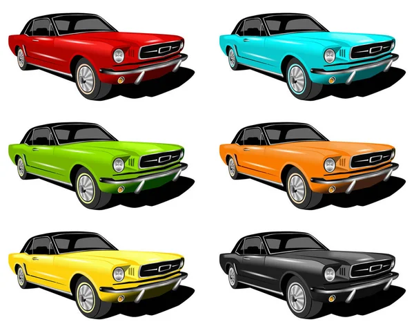 Eine Illustration Von Rotcyangrün Orange Gelb Und Schwarzen Mustangs — Stockfoto