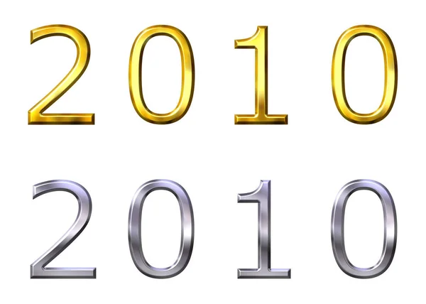 Jaar 2010 Gouden Zilveren Geïsoleerd Wit — Stockfoto